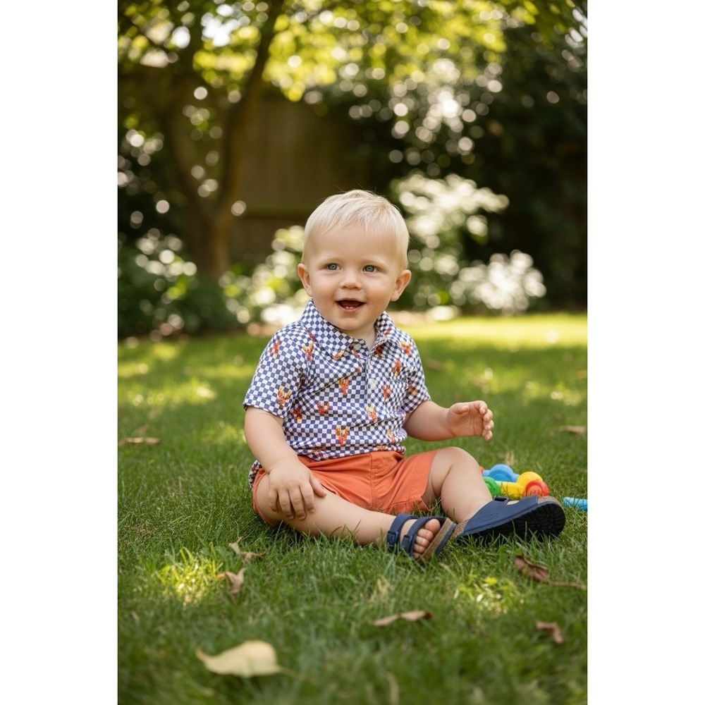 Ben Sherman Boys 2 Piece Lobster Check Shirt & Orange Shorts Set 12M Summer